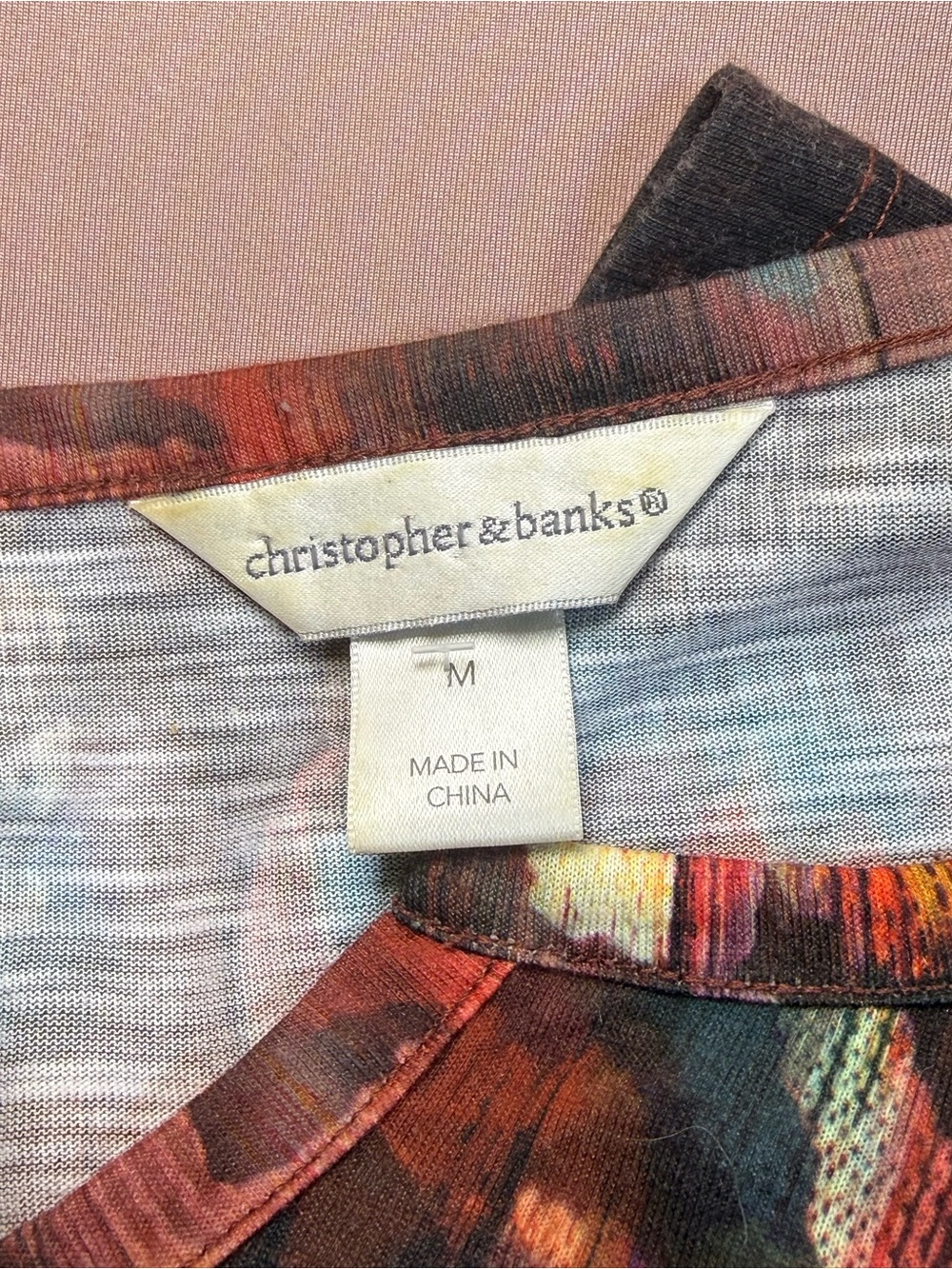 Christopher & Banks Multicolor Abstract Print V Neck Long Sleeve Blouse Size M - Picture 4 of 6